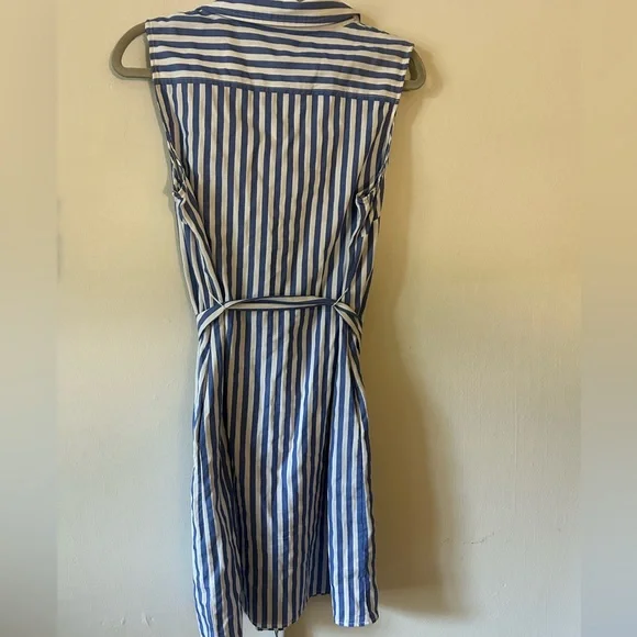 Tommy Hilfiger Women's Blue and White Stripped Collared Mini Cotton Shirt Dress - Picture 6 of 6